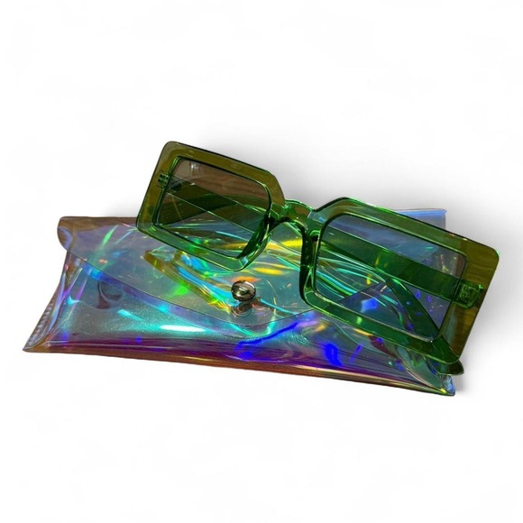 Accessories - Y2K Green Square Retro Vintage Style Tinted Mod Chic Sunglasses